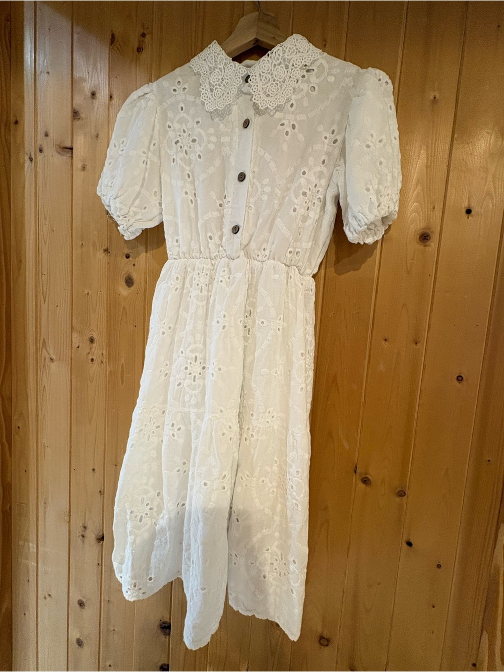 White Eyelet Lace Kids Dress with Peter Pan Collar